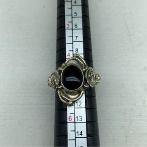 Sterling Silver Rose Petal With Flowering Obsidian Stone Ring Size 4.75